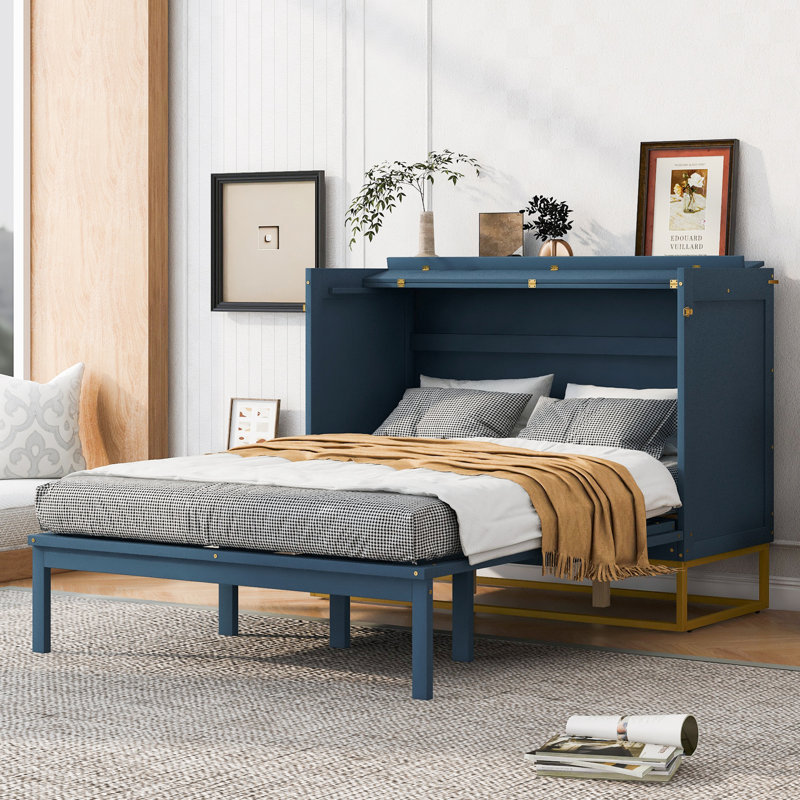 Lit escamotable avec pieds en fer, design moderne, Blue