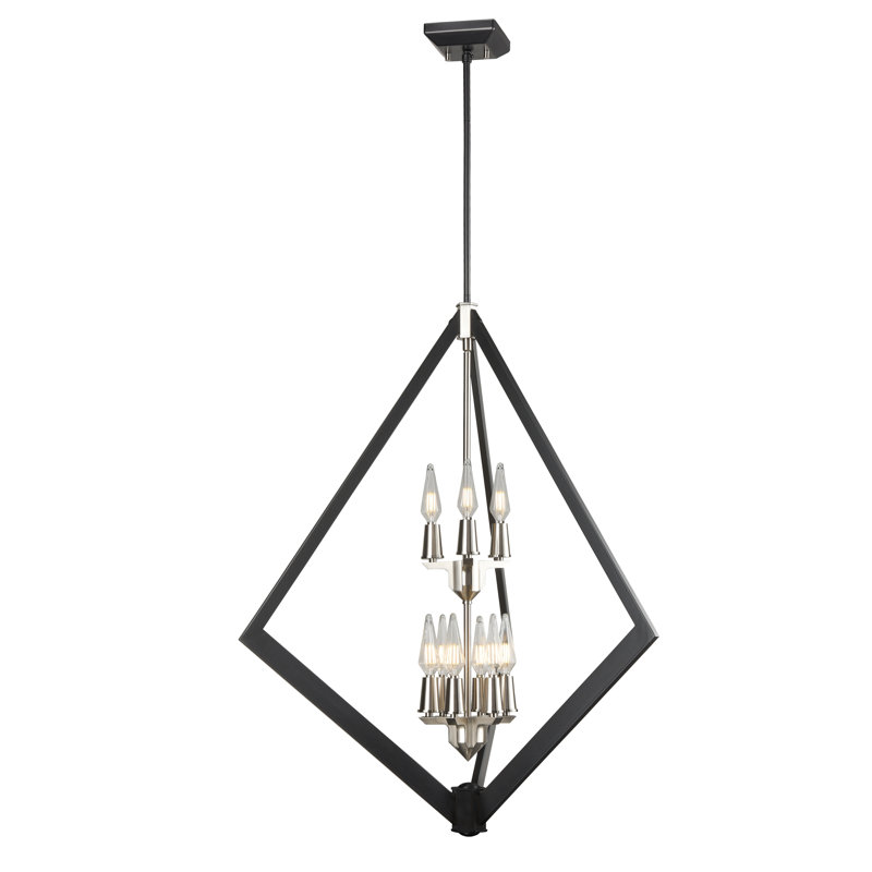 Lustre géométrique 9 lumières unique Corvena, Nickel satiné / graphite