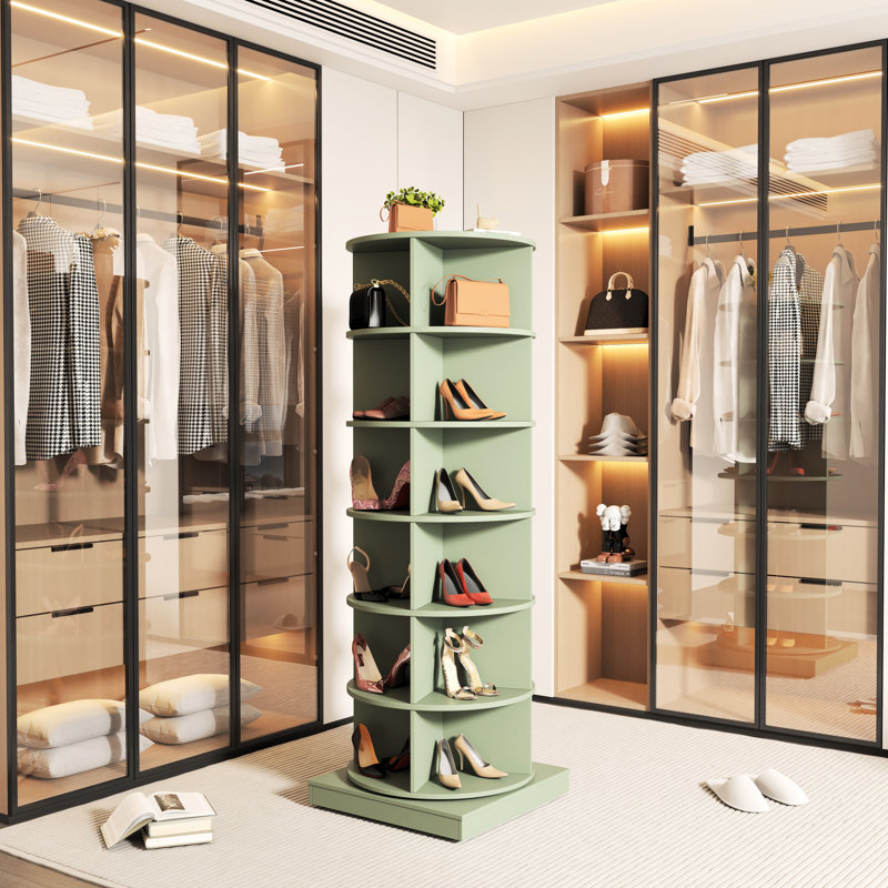 360-degree Rotating Shoe Holder Accommodates 24 Pairs, Space Saver, Easy To Build, American Decor 360 Case, Saves For Simple Traditional Style
