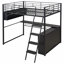 Lit mezzanine polyvalent en métal avec lumières DEL, bureau et tablettes de rangement, parfait pour les petits espaces-183401180