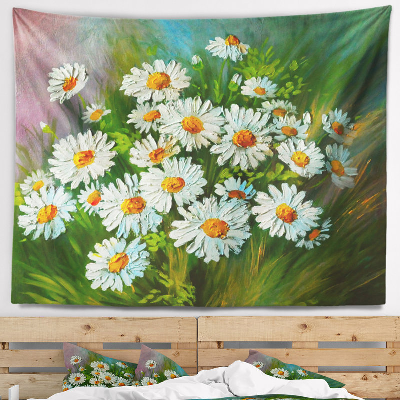 Tapisserie d'art de marguerites fortement texturées Floral, H 50 po x l 60 po