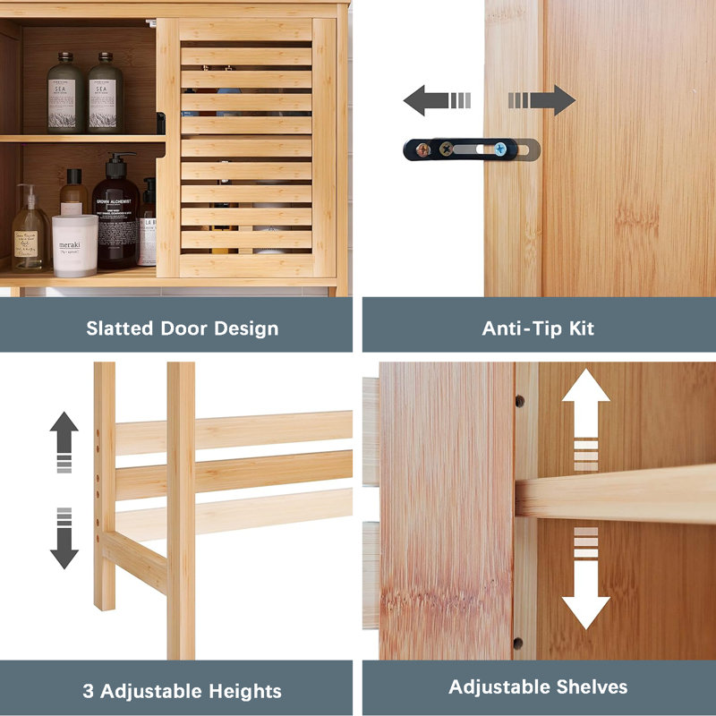 Over The Toilet Freestanding Space Saver Toilet Rack with Adjustable Inside Shelf and Open Shelf, Natural
