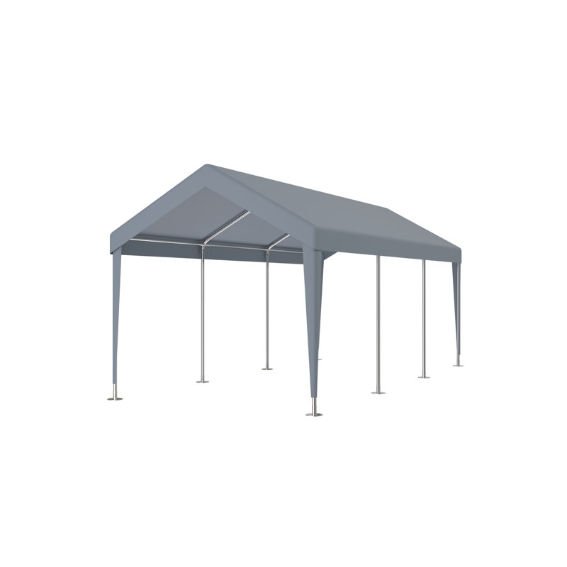10' X 20' Carport Canopy With Build & 2 Doors, 4 Vent Windows, Grey For Various Purposes 10X20 Ft Construction Canopy, Outdoor Storage