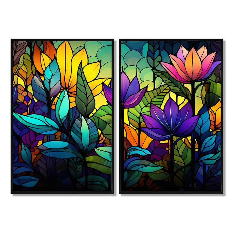 Art mural sur toile surdimensionné, jungle colorée, Impression encadrée flottante, Noir, H 36 po x l 48 po