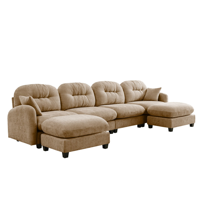 Modular Chenille  Sectional Sofa, Camel, 36.6" H x 140" W x 59.5" D