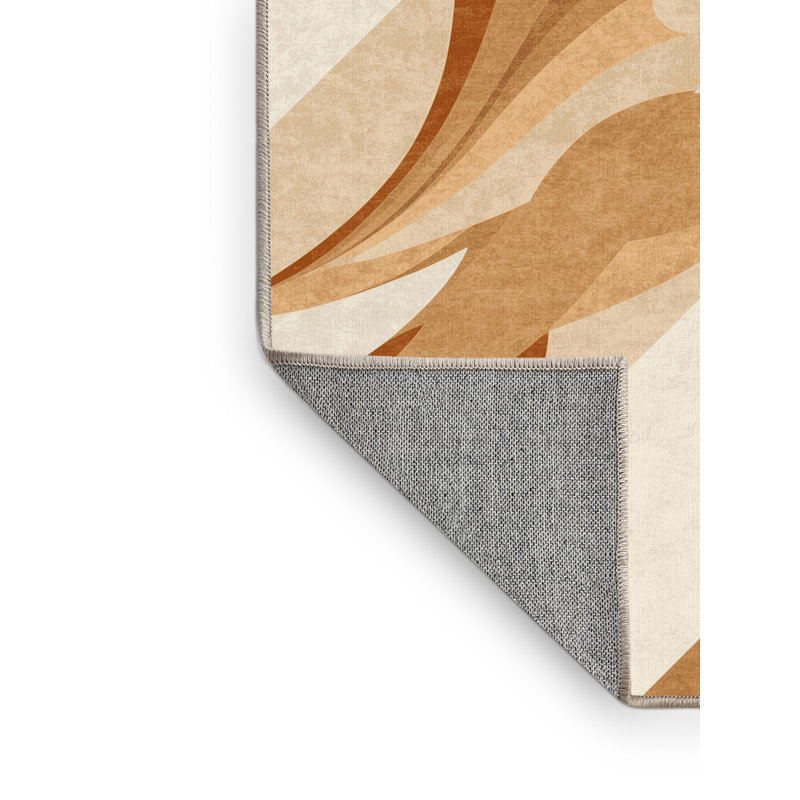 Machine Washable Palvinder Modern & Contemporary Abstract Rug in Beige – Beige Binding, 5 x 8
