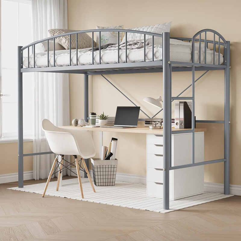 Twin Loft Bed – Gray, Sturdy, Kids to Adults, Gray