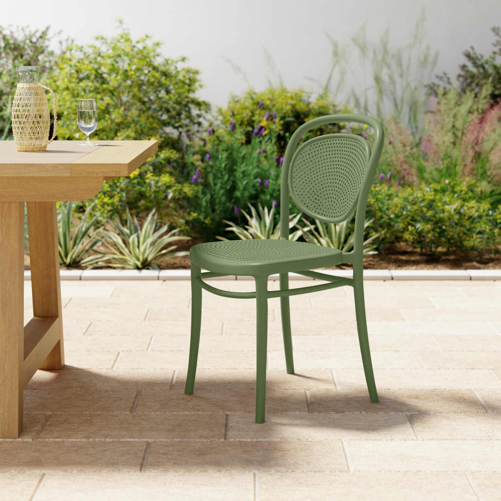Farrah Stackable Patio Side Chair, Olive Green
