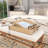Brown Wood Floral Living Room Decor Tray with Tile Patterns, Set of 2 23", 19"W