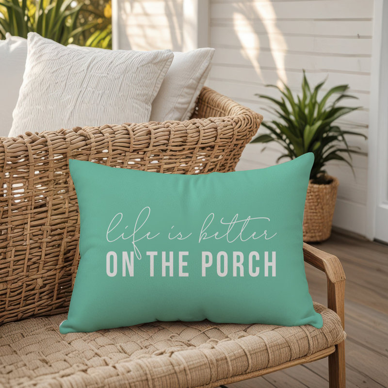  Life is Better on the Porch Indoor/Outdoor Lumbar Pillow, Mint Green