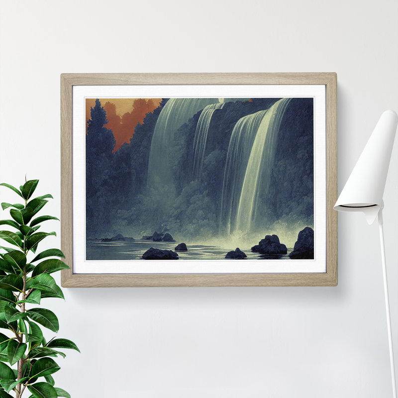 Harmonious Waterfall - Single Picture Frame Print, 25cm H x 34cm W x 2cm D, Oak
