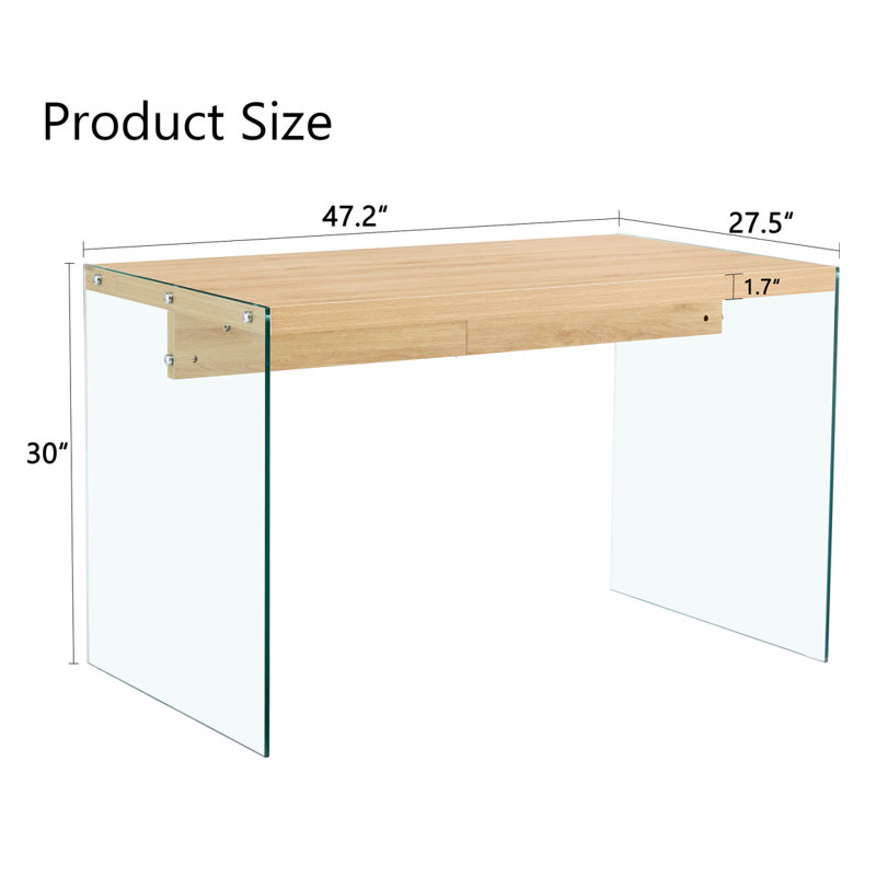 Aden MDF Coffee Table with Tempered Glass Legs, Natural Wood