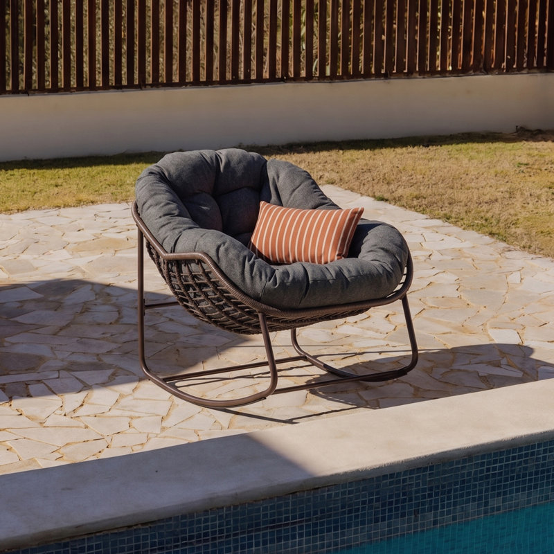 Fauteuil Papasan berçant surdimensionné pour patio, Gris marine