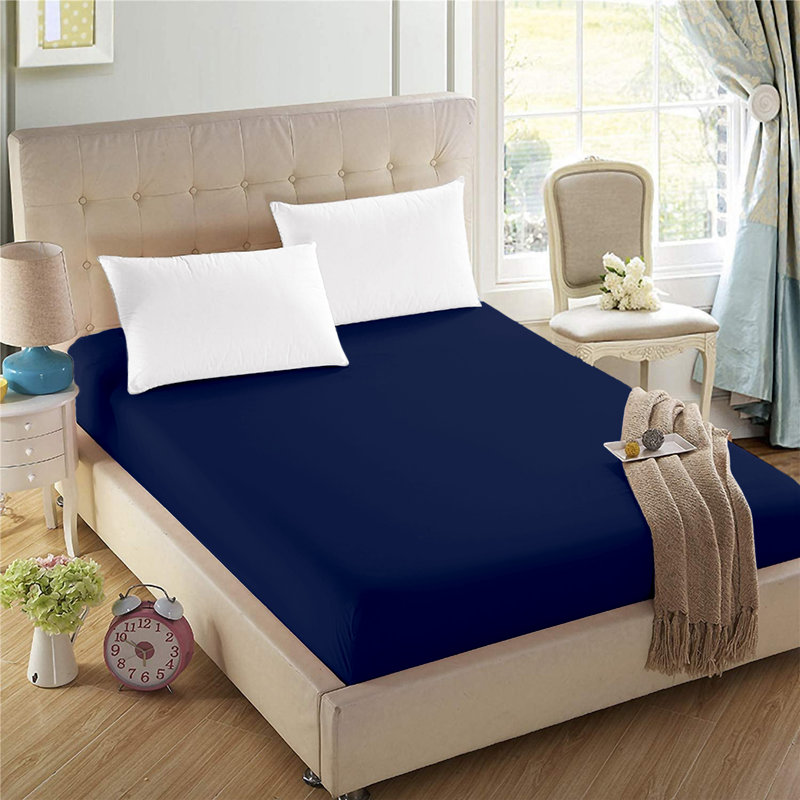 Iaan Soft Microfiber Brushed Deep Fitted Sheet, Single, Double , King, Double (4'6), Navy