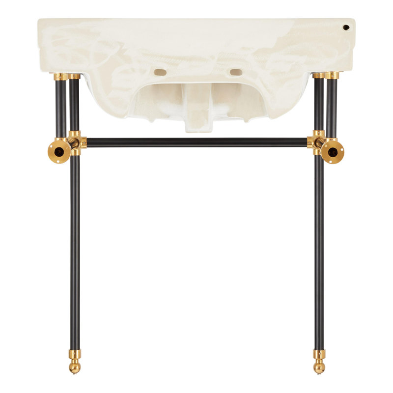 30" Cierra 31" Tall Vitreous China Rectangular Console Bathroom Sink with Overflow, Matte Black/Gold