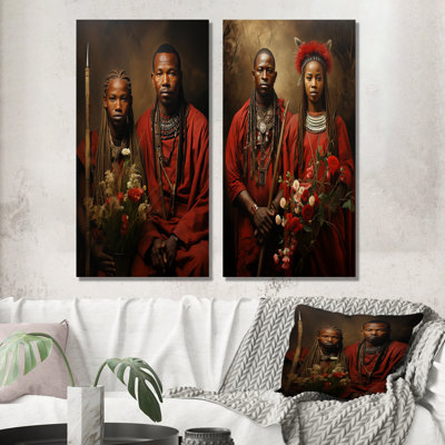 African Maasai Warriors II - African Tribal Canvas Art Print Set Of 2