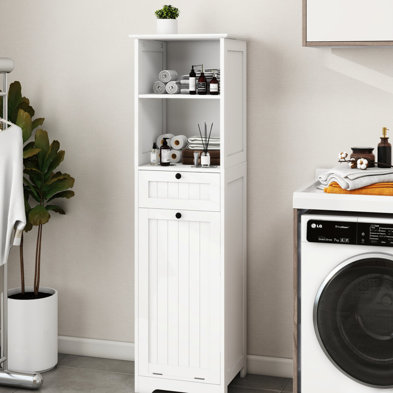 Space Laundry Sorter In White - One Compartment, Drawer, Made From Strong E1 With Finish Compartment Drawer Holder White, Material, Painting For Enhanced Durability
