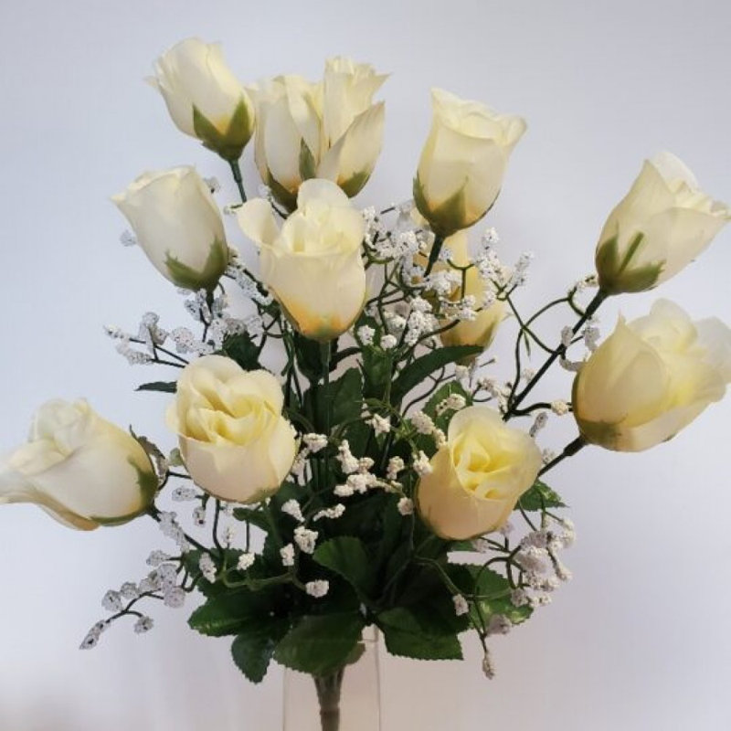 Fleurs artificielles crème et jaune, H 16 po x l 8 po x P 8 po, Crème, jaune