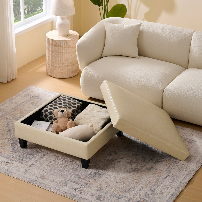 Table basse avec rangement et repose-pieds, Beige crème