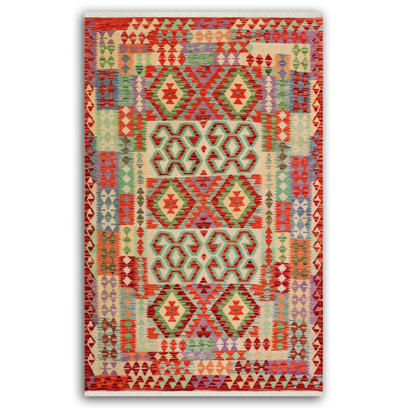 Tapis tissé à franges en coton, Rectangle 3 pi 11,24 po x 5 pi 10,87 po