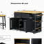 Grand îlot de cuisine de 48 pouces avec 2 tabourets de bar, prise de courant, support de rangement interne pour porte, chariot de rangement de cuisine sur 5 roulettes avec abattant, 5 supports latéraux ouverts, 2 tiroirs, pour la cuisine, la salle à manger, noir-868962360