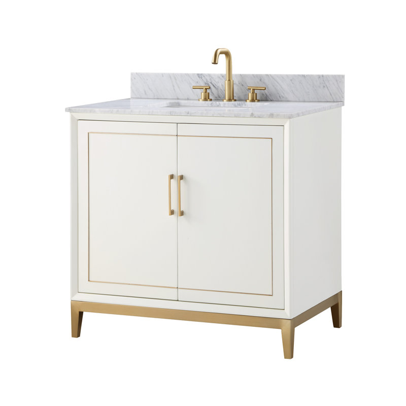 Gracie 36'' W Single Vanity, Carrara Marble, Satin White, Satin Brass