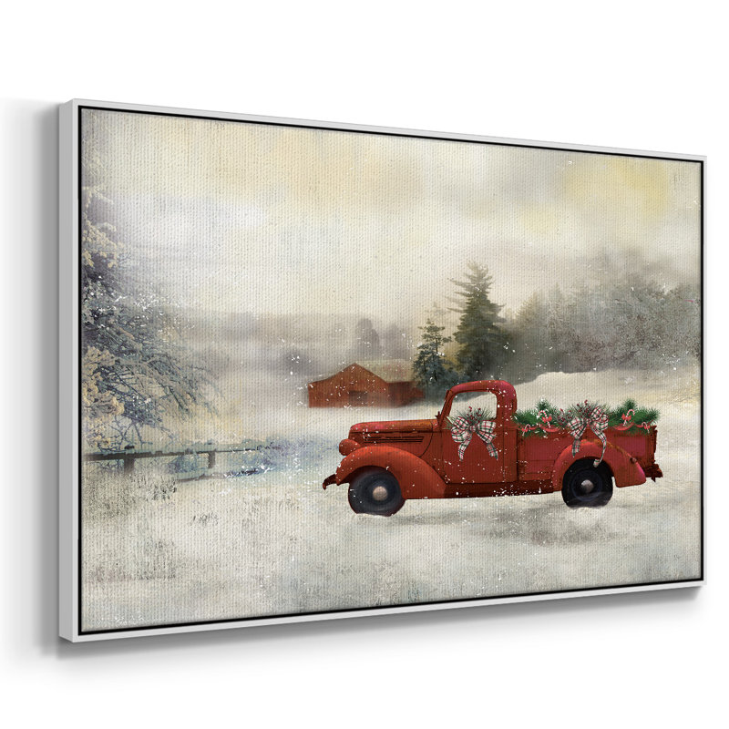 Red Barn Winter - toile tendue avec châssis, Blanc, H 17 po x l 25 po x P 2 po