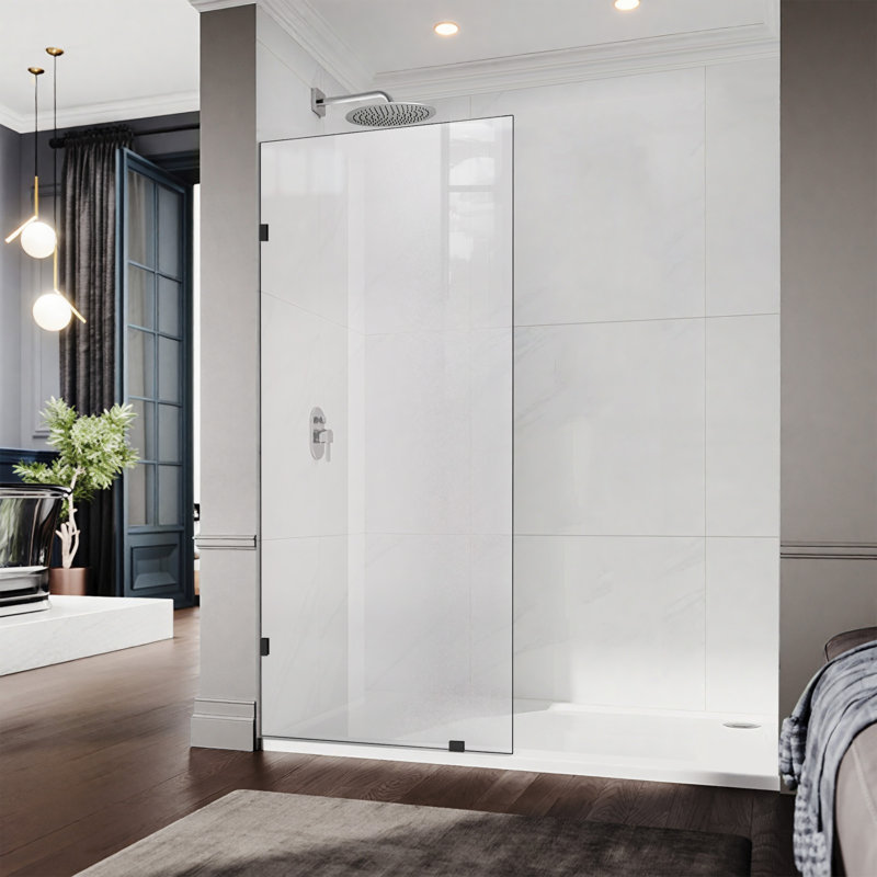 34" W x 74" H Walk-in Frameless Shower Screen with 3/8" (10mm) Ultra-Clear Tempered Glass, Matte Black