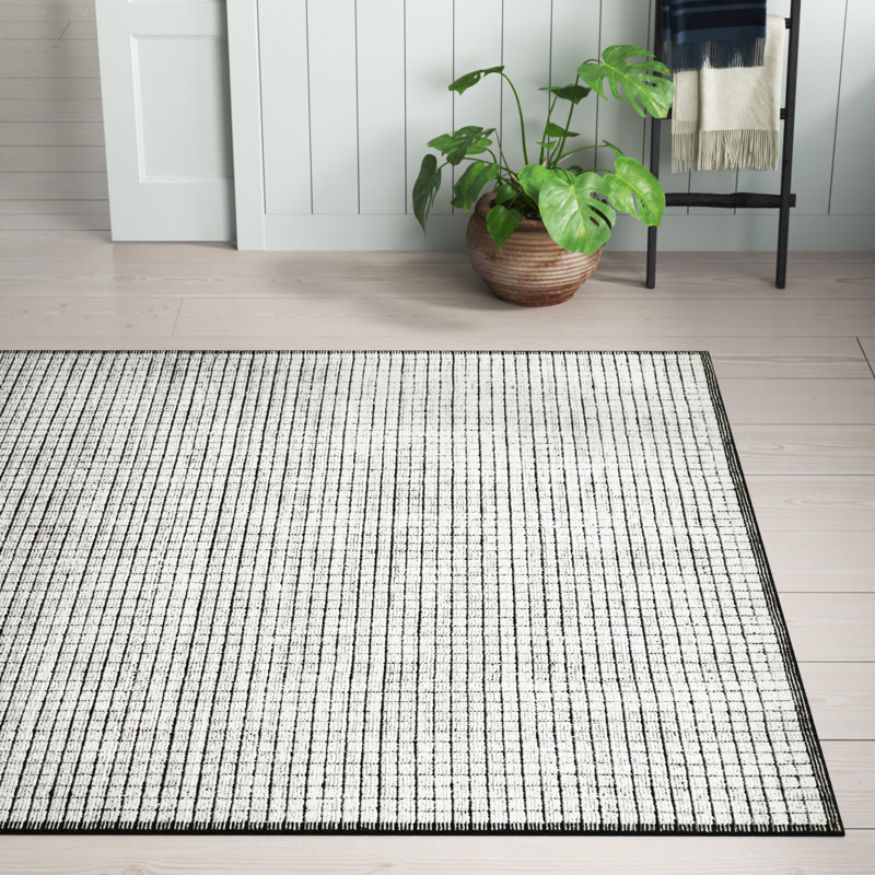 Alba Geometric Hand-Loomed Ivory/Black Area Rug, Rectangle 5'6" x 8'6"