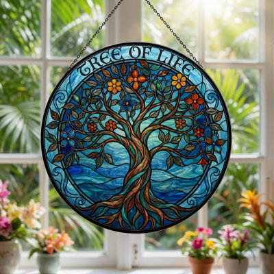 Panneau de vitrail en verre coloré H 7,8 po