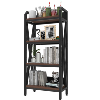 54.71'' Bakers Rack, 4-Level Metal And Wood Storage, Bathroom, Garage, Kitchen, Reinforced Edges, Easy Assembly