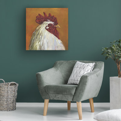 Art mural sur toile tendue - «Rooster Head 3» par Jerry Cable pour décoration de salon, de chambre à coucher ou de bureau - 18 x 18