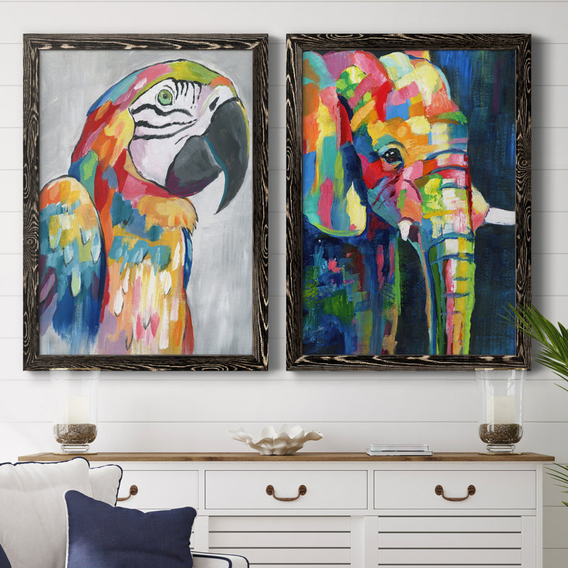 «Vibrant Parrot», ensemble de 2 reproductions d'impressions, H 31,5 po x l 47 po x P 1,5 po, Pas de tapis