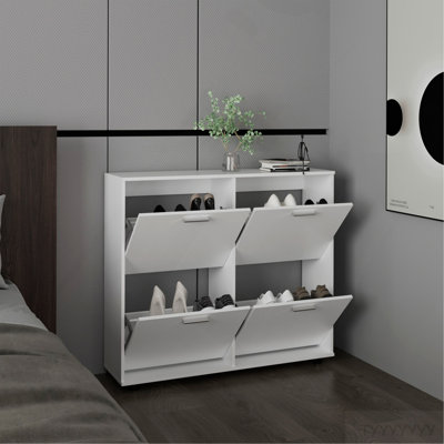 Range-chaussures, 4 portes, 4 tablettes, 4 pieds, blanc