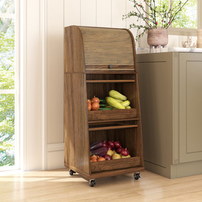 Movable Onion And Potato Storage Bins, Potato Bins With Wheels And Door, Fruit And Vegetable Basket Storage, Food Kitchen Pantry Cabinet by Ophelia & Co.