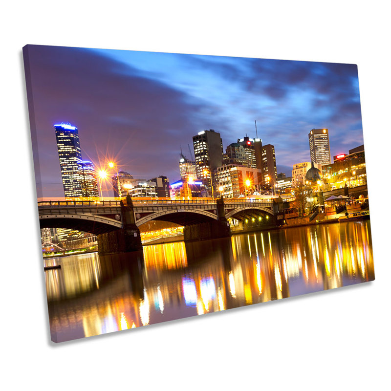 X0865 Melbourne Australia City Night - Wrapped Canvas Print, 81.3cm H x 121.9cm W x 4cm D