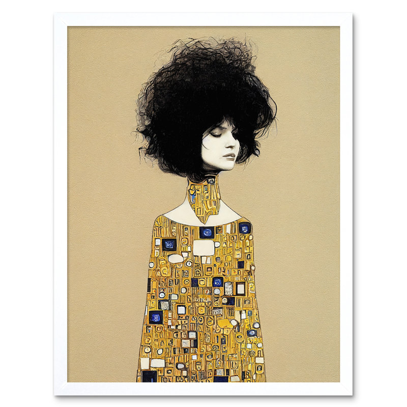 Klimt Style Retro Boho Afro Abstract - Print, 43cm H x 33cm W x 2cm D, White Framed Unframed