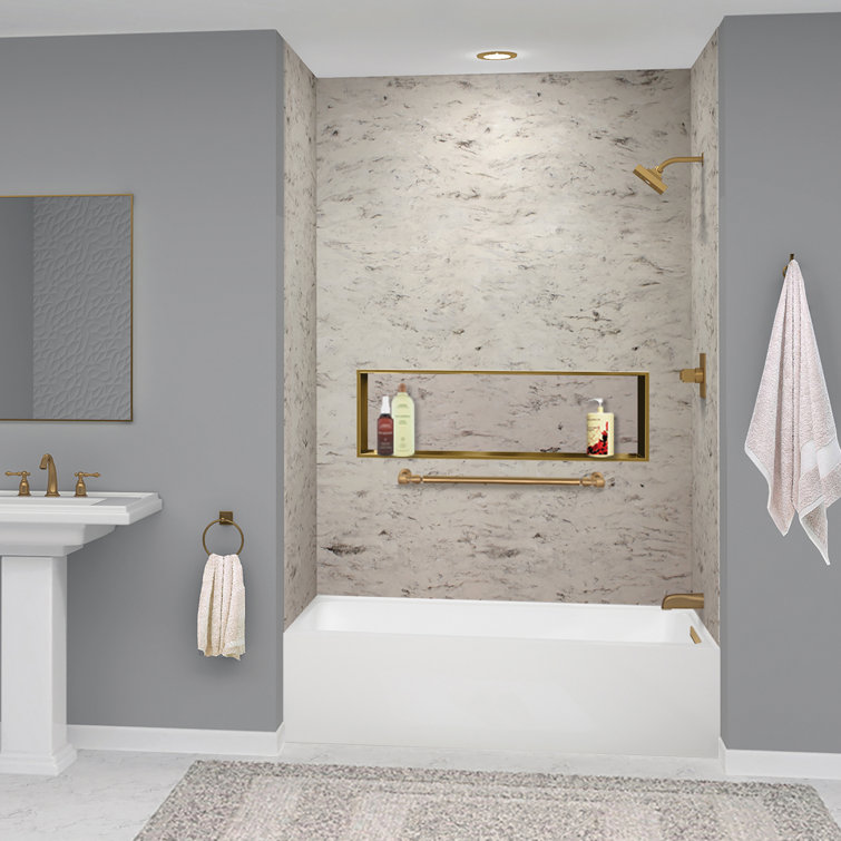 Transolid Unity AFR 60-in x 30-in x 22-in Alcove Acrylic Bathtub Kit With Right Hand Drain, White/Champagne Bronze