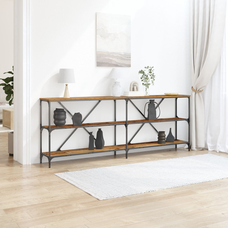 Console Table 200X30x75 Cm Engineered Wood And Steel, Old Wood
