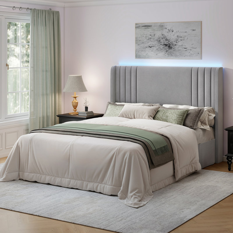 Upholstered Bed, Grey, King(5'), Velvet