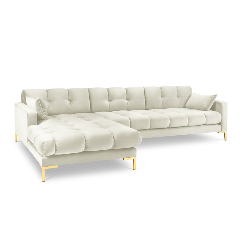 Adoraim 5 Seater Corner Sofa , Light Beige, Left Hand Facing, Gold