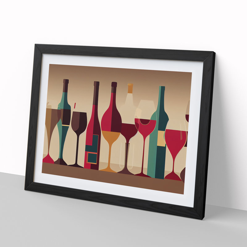 XH1022-10168X Wine Bottle Retro Art Vol.1 Abstract - Single Picture Frame Print, Black, 46cm H x 64cm W x 2cm D