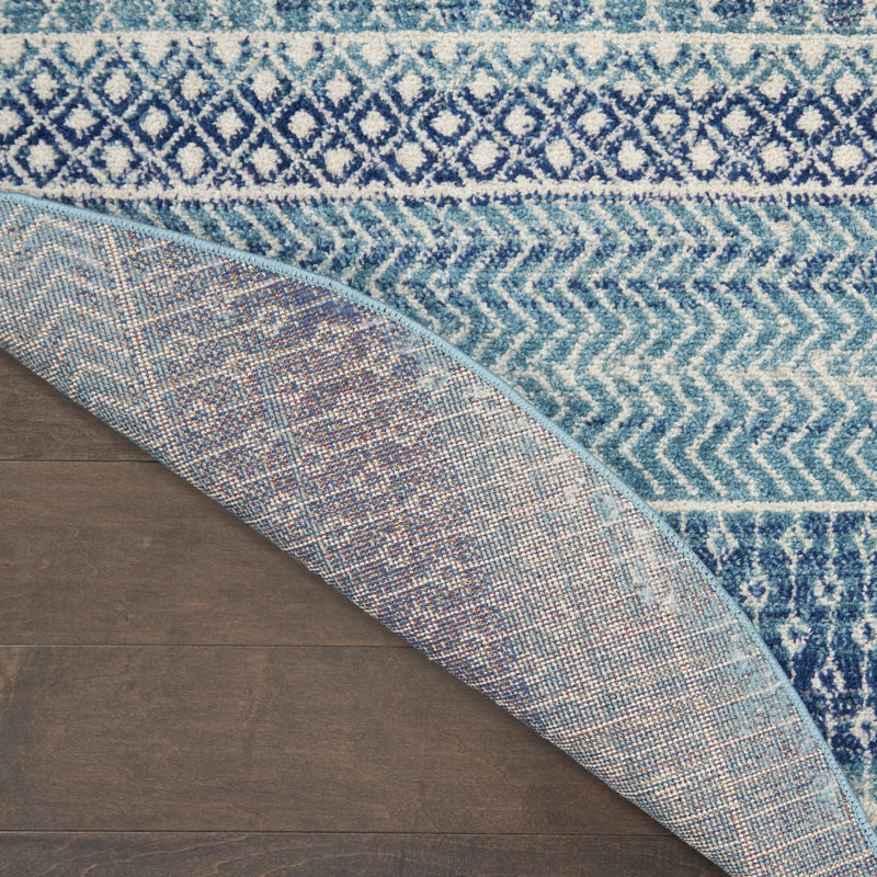 Tapis bleu marine à rayures Gillsville, Rond 5 pi 3 po