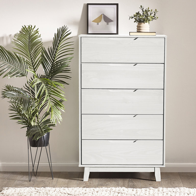 Jerred 5 Drawer Solid Wood Chest, White Wash