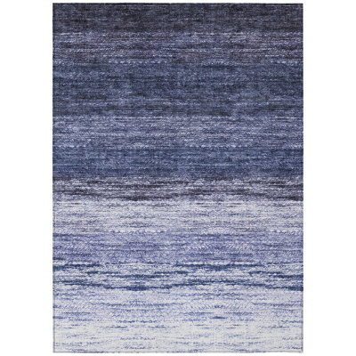 8' X 10' Navy Blue And Ivory Ombre Washable Indoor Outdoor Area Rug