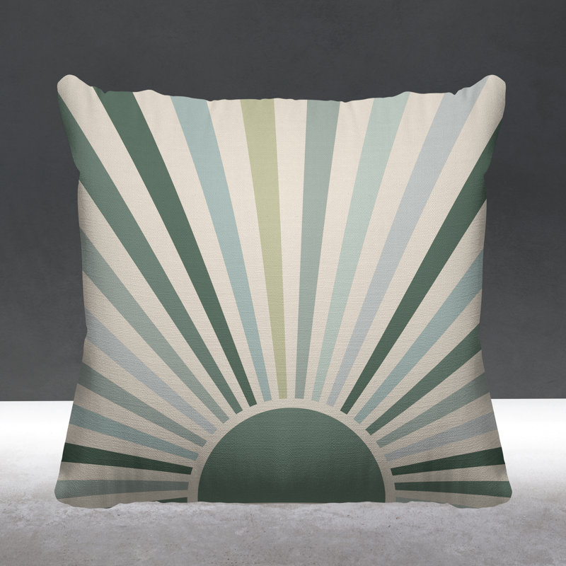 Coussin décoratif intérieur / extérieur Boho Sunburst, Émeraude, L 15 po x H 15 po