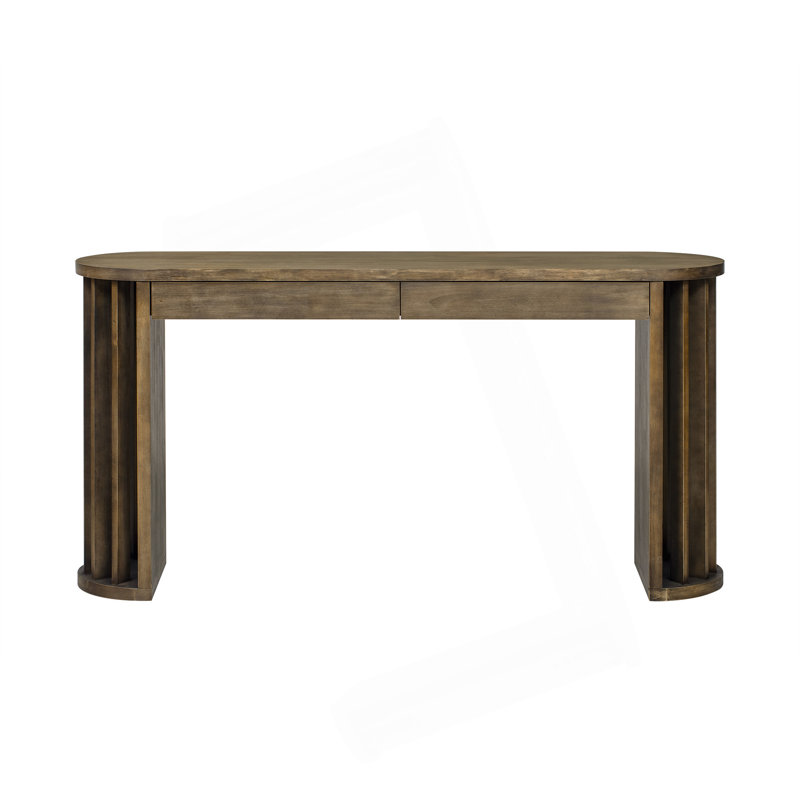 Console de 59 pouces avec un design incurvé et linéaire, Chêne