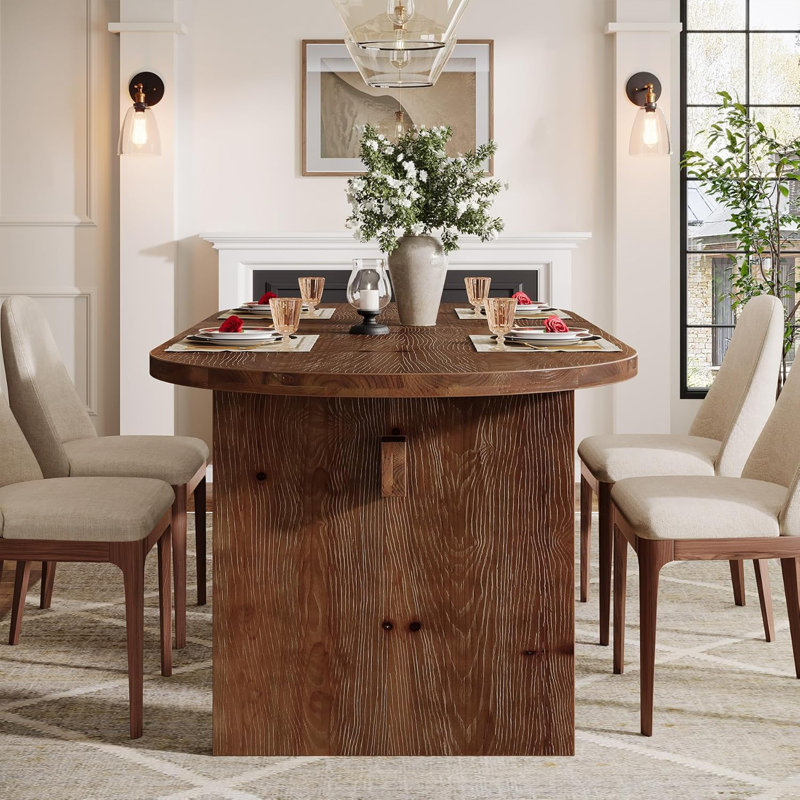 63-Inch Oval Solid Wood Dining Table