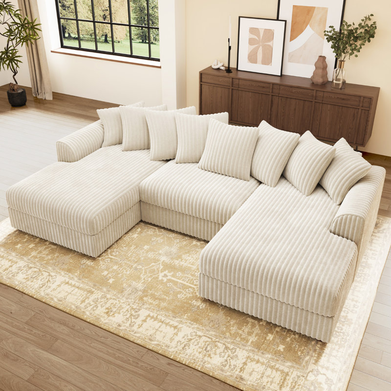 Canapé modulaire en velours côtelé Tolzmann, Velours côtelé beige