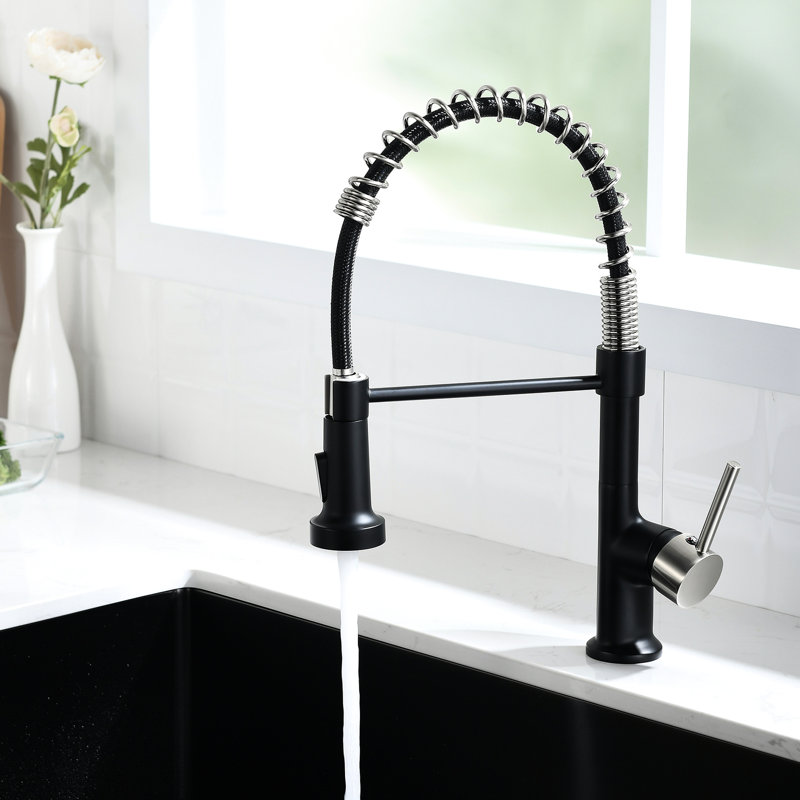 Robinet de cuisine avec fonction rétractable - aspect noir et nickel, entretien facile, évier de construction sans fuites, matériaux, construction, entretien